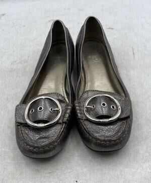 Coach Karly Womens Metallic Pewter Leather Buckle Slip On Loafer Flats Shoes 8